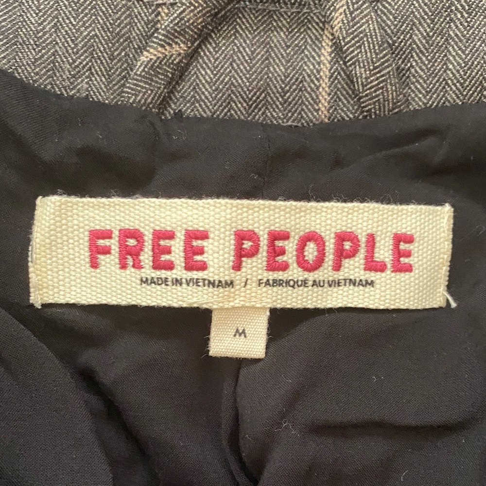 Free People Pinstripe Herringbone Blazer Jacket Charcoal Women’s Medium - Picture 9 of 13